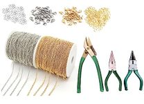 CRAFTS HAVELI Jewelry Making DIY Necklace Bracelet Supplies Accessories Tail Chains Silver Golden Link Chain 5 Mtr Each, Jump Ring, Lobster & 3 Pliers Set