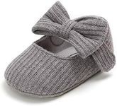 CLOUCKY Baby Girls Bowknot Flat Shoes Soft Sole Mary Jane Ballet Prewalker Crib Dress Shoes Gray, 0-6 Months