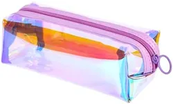 EzPacking Holographic Clear Makeup Pouch/Cute Iridescent Cosmetic Organizer/Sparkly Glittery Women’s Toiletries Holder/Transparent Ladies Zipper Bag for Purse or Tote (Lilac)