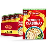 Schwartz Spaghetti Carbonara 32 G | Serves 4 | Pack of 12 | Creamy & Flavourful Taste | With Parsley, Oregano, and Black Pepper | Suitable for Vegetarians | No Artificial Colouring or Flavouring