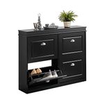 SoBuy 4 Flip-drawers Shoe Cabinet Shoe Rack Shoe Storage Cupboard Organizer Black W105 x D24 x H82cm FSR79-SCH