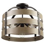 Globe Electric 60804 Maddox 3-Light Flush Mount Ceiling Light, Matte Black, Faux Wood