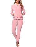 Totatuit Tracksuit for Women 2 Piece Velour Sweatsuits Set Zip Up No Hoodie Jacket Long Jogging Sweatpants Loungwear Workout Outfits Pink Small