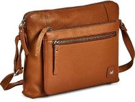 Wise Owl Accessories Small Soft Pebbled Real Leather Crossbody Handbags & Purses - Triple Zip Premium Sling Crossover Shoulder Bag for Women (Cognac Nappa)