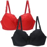 JiaMeng-ZI 2 PCS Lace Bras for Women UK Plus Size Full Coverage Underwire Bralette Lingerie Bra Multipack Cushion Lace Bra Seamless Soft Padded Women's Underwire (Purple, 105D)