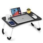 FISYOD Foldable Laptop Table, Portable Lap Desk Bed Table Tray, Laptop Stand with Cup Holder & Tablet Slot & Lifting Handle for Working Writing Drawing & Eating (Black)