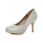 Ajvani Womens Ladies mid high Heel Platform Work Evening Court Shoes Pumps, 6 UK, Silver Glitter Mesh