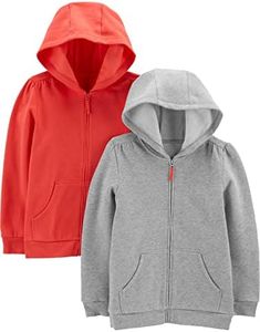 Simple Joys by Carter's 2-Pack Fleece Full-Zip Hoodies Felpa con Cappuccio, Arancione/Grigio Puntinato, 5-6 Anni (Pacco da 2) Bambina