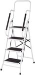 LivingSURE Folding 4-Step Safety Ladder - Heavy Duty Steel, Anti-Slip Treads, Padded Handrails - Space Saving Design - Perfect for Home, Kitchen, Office - 32 x 21 x 66 inches