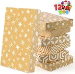 JOYIN 12 Pcs Christmas Boxes, Foil Golden Patterned Shirt Wrap Boxes 17" x 11" x 2.5" ​with Lid and Base, Clothes, Wrapping Robe Boxes, Shirt Gift Boxes for Xmas, Birthdays, Wedding, 6 Designs