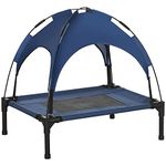 PawHut Elevated Dog Bed with Canopy, Portable Raised Dog Cot for S Sized Dogs, Indoor & Outdoor, 25" x 18" x 24", Dark Blue