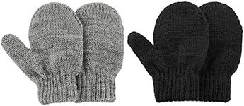 Durio Toddler Mittens Knit Mittens for Kids Boys Girls Soft Baby Mittens Thick Toddler Gloves Crochet Baby Gloves, Black & Grey, 1-3T