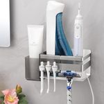 ALOCEO Toothbrush Holder, Electric Toothbrush with 3 Hooks, Stainless Steel Bathroom Toothbrush Holder, No Drilling Wall, Silver