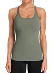 ATTRACO Running Vest Top Women Workout Tank Tops with Built in Bras Running Shirts Sport Vest Yoga Gym Tops Workout Vest Brown Green M