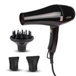 Vega Pro-Xpert 2200W Professional Hair Dryer for Women with 2 Speed/3 Heat Settings, Cool Shot Button, Diffuser & 2 Detachable Nozzles, Travel Friendly, (VHDP-03), 2000 Watts, Black