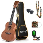 Everjoys Concert Ukulele 23 inch Mahogany Ukelele Beginner Kit w/Free Online Lesson Case Strap Tuner Picks, Fast to Learn
