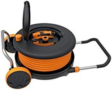 Fiskars Dévidoir M, Set d'Arrosage Tout-en-1, Tuyau de 21,5 m, Tuyau de taille universelle (Ø 13 mm), Raccord universel pour Robinet, noir/orange, 1023643