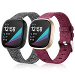 Maledan Compatible with Fitbit Sense and Versa 3 Bands for Women Men Soft Woven Fabric Band Replacement Wristbands Accessories Watch Strap for Versa 3/Sense Smartwatch, Large, 2-Pack Charcoal/Fuchsia