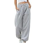 Jeqckloves Casual Women Lounge Pants Loose Drawstring Jogger Sweatpants Ladies Gym Sports Tracksuit Trousers (Grey,XL)