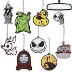 Feuid Gniea 8Pcs Halloween Car Air Fresheners Jack and Sally Christmas Cartoon Skull Hanging Air Fragrance Scented Cards Rearview Mirror Pendant Aromatherapy Tablets for Car Bedroom Wardrobe Deodorant