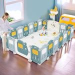 Metreno Playpen for Babies upto 5 year Baby Play Area Indoor Setup Foldable Play Yard Fence for Toddlers Kids Playarea Setup Outdoor Children Play Area with Gate, Balls, Basketball Stand, mat, drawing board sketch (18 PANEL, 7 * 6 FT=44 SQFT)