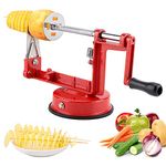 Potato Twister, Stainless Steel Manual Potato Spiral Chips Cutter Slicer Kitchen Tool with 4 Pcs Bamboo Sticks and Suction Base for Home Barbecue, Red