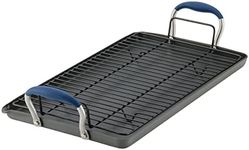 Anolon Advanced Hard Anodized Nonstick Pan/Flat Grill, Griddle w/Rack (18-inch x 10-Inch), Indigo