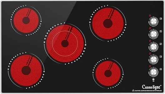 Cusinesync 36 Inch Electric Cooktop, 5 Burner Built-In Ceramic Glass Cooktop with Knob Control, 9 Power Levels, Expandable Burner, 8500W, 220–240V Hardwired, Works with All Cookware