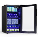 ORALNER Beverage Refrigerator Cooler, 120-Can Mini Fridge 3.2 Cu.Ft Beverage Center for Beer Pop Soda w/Glass Door & Adjustable Shelving, Blue LED Light, Drink Bar Fridge for Basement, Garage, Dorm