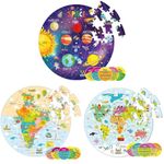 Webby Combo of Amazing Solar System | India Map | World Map Jigsaw Floor Puzzle | 60 Pcs with 4 Double Sided Flashcards with Each Puzzle (Set of 3)