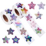 1000Pcs Star Stickers, Reward Stickers, Reward Stickers for Children, 2 Roll Star Stickers for Reward Chart, Sparkly Incentive Stickers, Holographic Star Stickers for Children Teachers Classroom