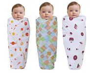 Wonder Wee 100% Cotton 2 Layered Baby Swaddle 44 x 44 Inch Super Soft Premium Swaddle Blankets, Wrapper Cloth, Stroller Cover | 0-3 Years | Pack of 3 (Food/Space/Square Lines)