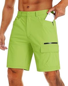 MAGCOMSEN Cargo Work Shorts for Men Shorts Casual Golf Shorts Outdoor Hiking Shorts Yellow Green,38