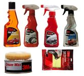 3M Car Care Combo Kit (Dashboard Dresser 250ml, Car wash Shampoo 250ml, Tyre Dresser 250ml, Glass Cleaner 250ml, Cream Wax 220g, Microfiber Yellow Cloth 40x40cm)