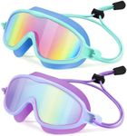 Vvinca Kids-Swim-Goggles with Bungee Strap Wide View Anti Fog UV No Leak Swimming Mask Pool Goggle for 3-14 Toddlers Girls Boys