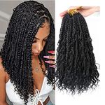 WoWCFyyds 8 Packs Crochet Braids Hair Curly 12 Zoll Goddess Box Braids Crochet Hair Bohemian Hippie Braids Extensions with Curly Ends Synthetic Hair Extensions for Braids（1B）