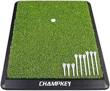 CHAMPKEY Premium Synthetic Turf Golf Hitting Mat | Heavy Duty Rubber Base Golf Practice Mat | Come with 1 Rubber Tee and 9 Plastic Tees (13" x 17", LITE Version)