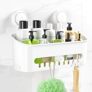 LUXEAR Suction Shower Caddy, Bathroom Organiser No Drilling Removable Suction Shelf, Powerful Suction Shower Caddy Max Hold 10KG Waterproof Shower Storage for Shampoo Conditioner Razors Soap, White