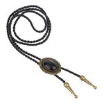 LIANCHI Western Black Bolo Tie for Men and Women Feather Hat Pendant,Native American Leather Bolo Tie String (bolo tie Ellipse Bronze)