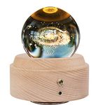 3D Crystal Ball Music Box Luminous Rotating Musical Box with Projection LED Light and Wood Base Best Gift for Birthday Christmas Valentine's Day Home Decor Wooden Music Box (Galaxy)