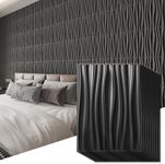 Art3d 24-Pack 3D Wall Panels for Interior Wall Décor, PVC Wavy Textured Accent Wall Paneling for Living Room Bedroom TV Backdrop Office, 15.7 x 11.8 Inch - Black