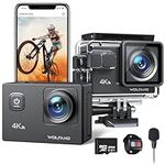 WOLFANG Action Camera GA100 with 64GB microSDXC Memory Card 4K 30FPS 20MP Underwater Camera Waterproof 40M, WiFi Vediocamera with Dual Mic, 170° Wide Angle, EIS Anti-shake, Various Accessories