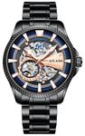 B BINGER Men's Automatic Watch Skeleton Mechanical Ailang Series Male Wristwatch (Black Blue)