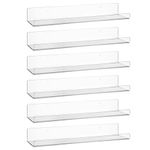 AMEITECH Clear Acrylic Shelves for Wall Storage Set of 6, 38cm Floating Shelves Wall Mounted, Kids Bookshelf, Display Ledge for Bedroom, Living Room, Bathroom, Kitchen