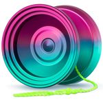 MAGICYOYO V8 Responsive Yoyo for Kids & Adults – Metal Yoyo Professional Trick Yoyo for Beginner, Easy Return for String Yo-yo Tricks, Includes 6 Yoyo Strings & Yo Yo Glove (Green Pink Gradient)