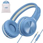 SIMOLIO Kids Headphones Wired for School w/Built-in Mic, 85dB 94dB 104dB Volume Limited, Foldable & Adjustable, Stereo Over Ear Headsets with Share Jack for Children/Teens/iPad/Travel/Fire Navy Blue