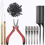 Hair Extension Kit,Sonku Pliers Pulling Hook Bead Device Tool Kit 200 Pcs Black Silicone Lined Micro Rings Beads 2 Pcs Combs 5 Pcs Silver Metal Alligator Hair Pins for Hair Styling Tools Accessory