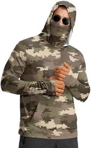 Hooded Sun Shirts for Men - Fishing Hoodies for Men with Hood & Face Mask & Thumb Hole Camouflage Print Long Sleeve UV Protection Shirt Men Breathable Rash Guard Shirt - Hiking,Fishing,Camping,Travel