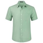 HISDERN Mens Short Sleeve Dress Shirt Regular Fit Casual Formal Bean Green Shirts for Men Button Down Business Stretch Shirt Non Iron,L