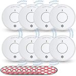 Ecoey Smoke Alarm, Wireless Interconnectable Fire Alarm with Built-in Lithium Battery and Professional Anti-insect Net, 10-Year Fire Safety with Silence Function, FJ111-B,8 PACK